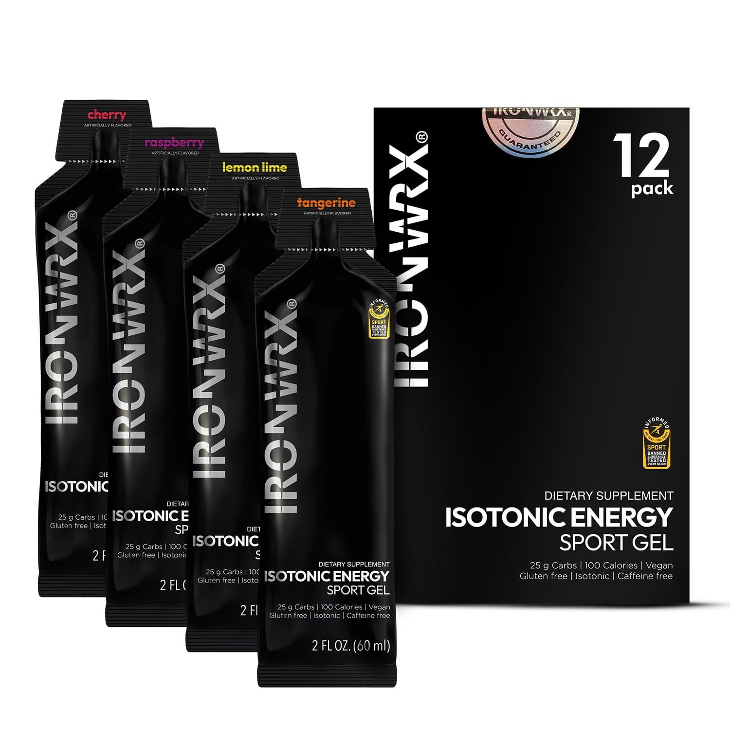 IRONWRX Géis Energéticos Isotônicos para Resistência e Energia com 25 g de Carboidratos e Eletrólitos, 12 sachês