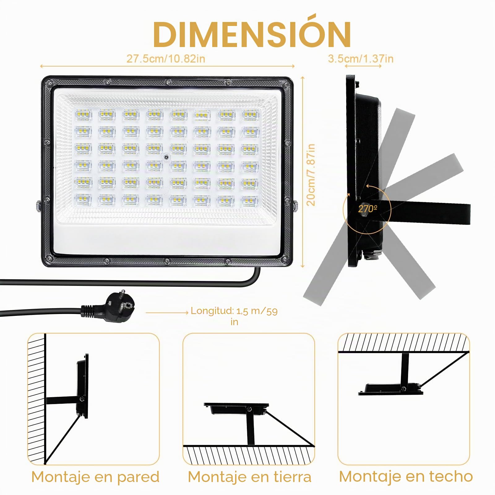 CREATESTAR Focos LED Exterior 100W, Proyector LED Exterior 2 Piezas, foco exterior de 10000LM Floodlight, IP66 Impermeable foco blanco frío de 6500K, luz de inundación para almacén, jardín, patio