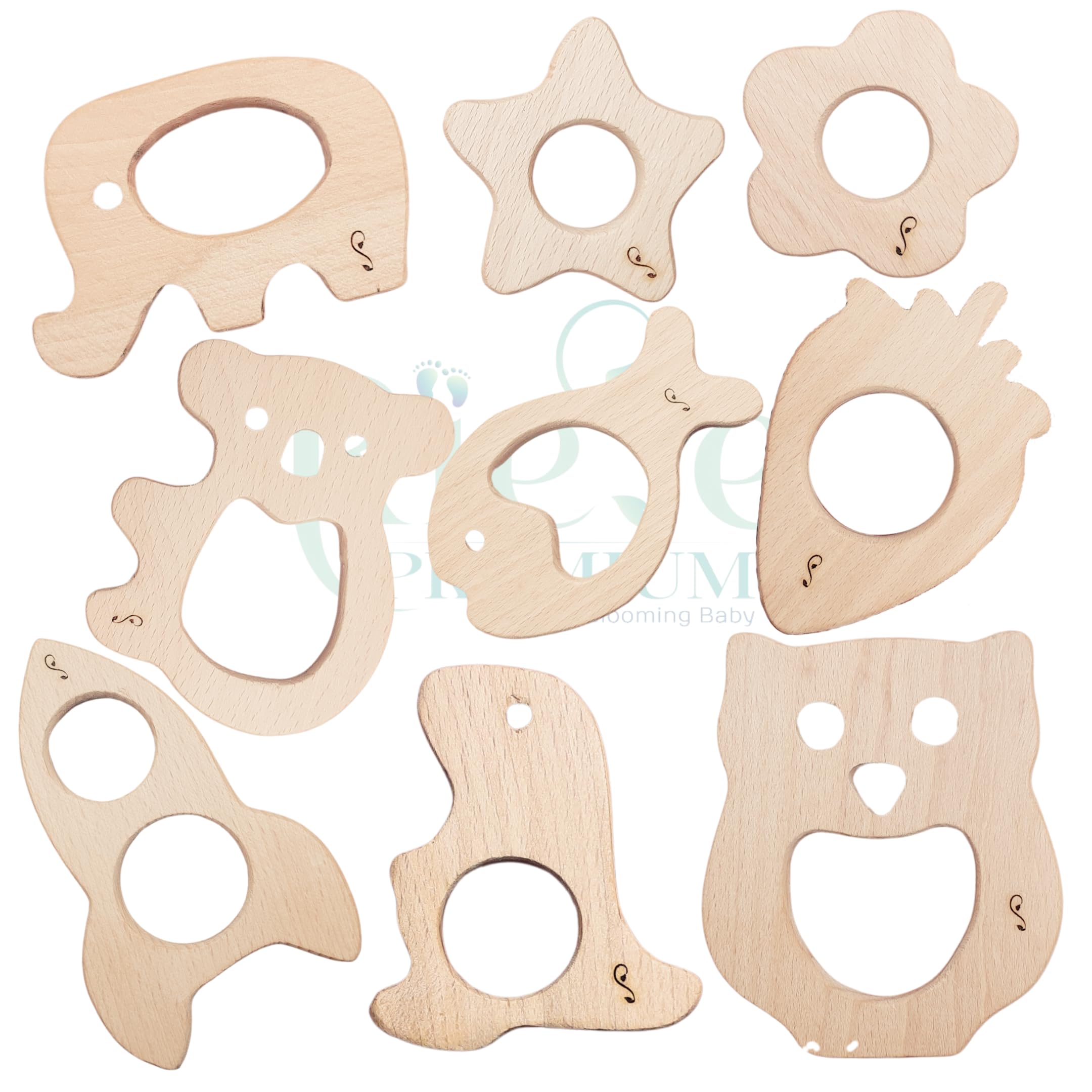 Infant steam Beech Soft Wooden Teethers in Different Shape| 100% Natural| Toxic Free teethers| Child Safe Teethers| Organic Teether| Set of 9 pcs teether