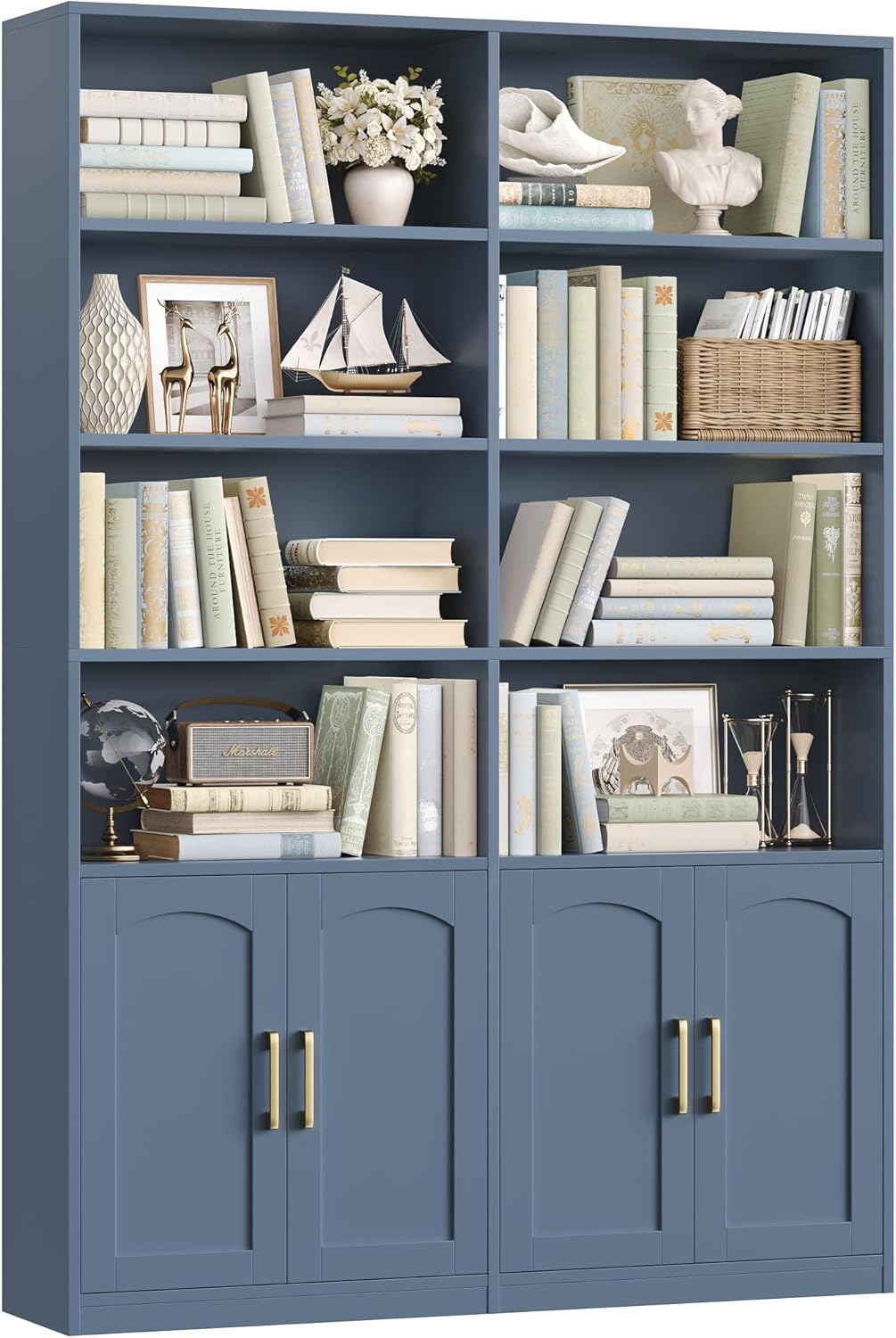 FACBOTALL Bookshelf and Bookcase with Doors, 6 Tier Double Wide Large Bookshelves, Open Display Shelves, 73'' Tall Bookshelf with Storage Cabinets for Home Office, Living Room, Library, White