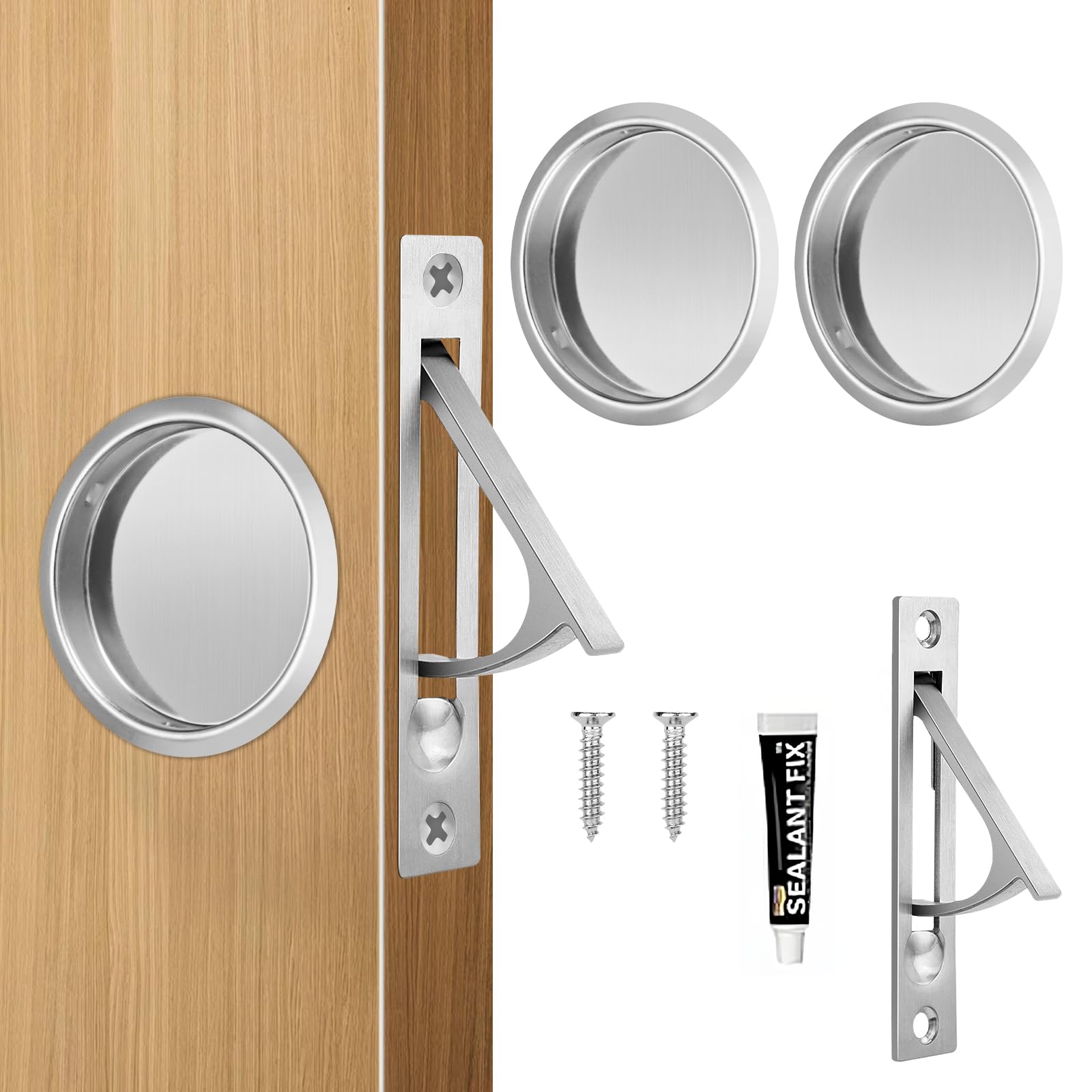 HBL' Pocket Door Hardware Set – 2 Recessed Flush Finger Pulls & 1 Edge Pull, Made of 304 Stainless Steel, Template Included, Black. — Amazon image 11