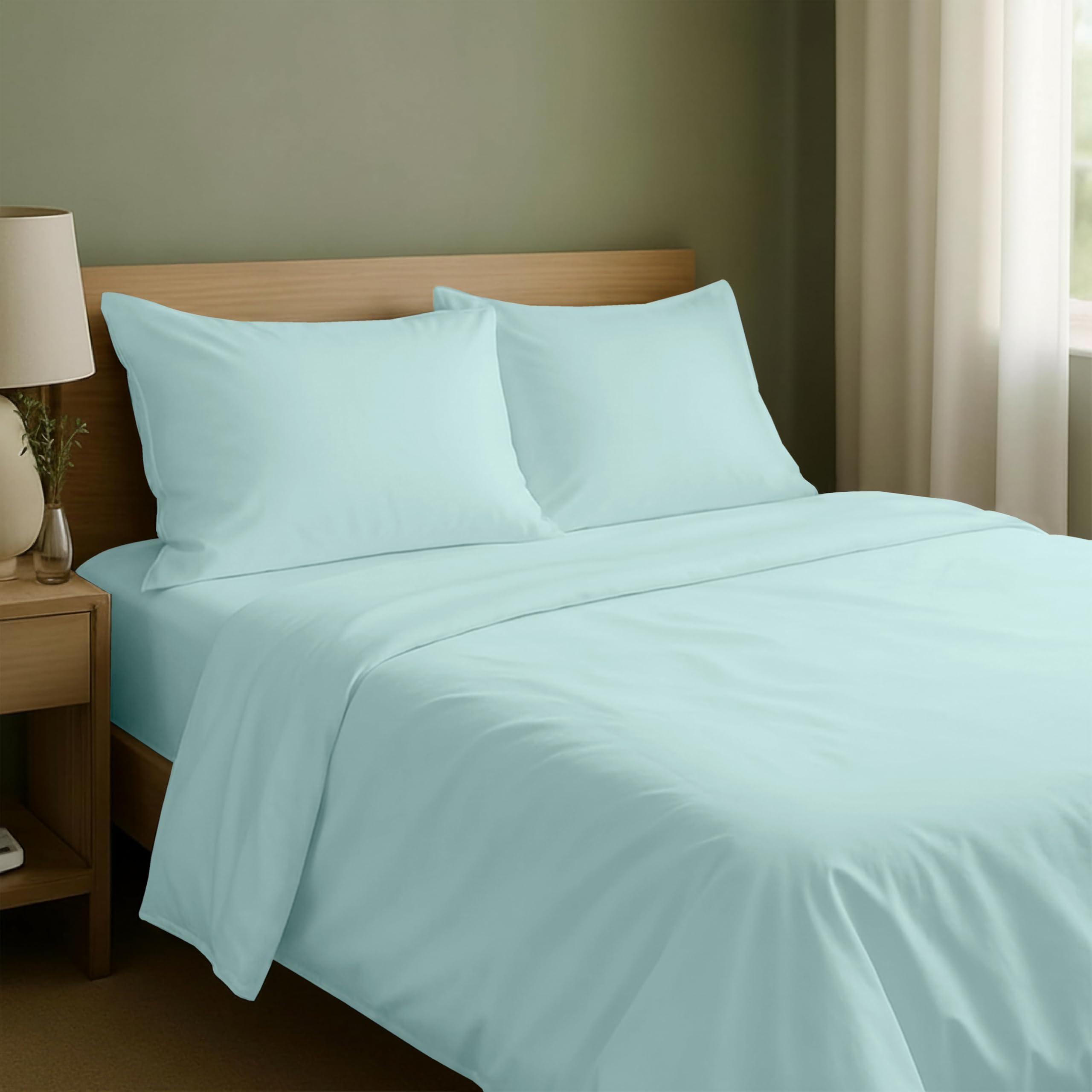 California Design Den King Sheets Set - Natural 100% Cotton Sheets King Size with Deep Pockets, Soft Sateen Weave, Breathable and Durable Bedding Set (Seafoam)