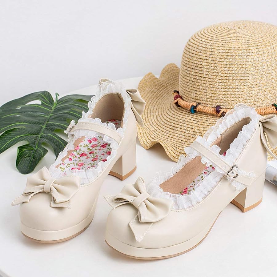 Amazon.com | LUXMAX Women Kawaii Mid Block Heel Mary Jane
