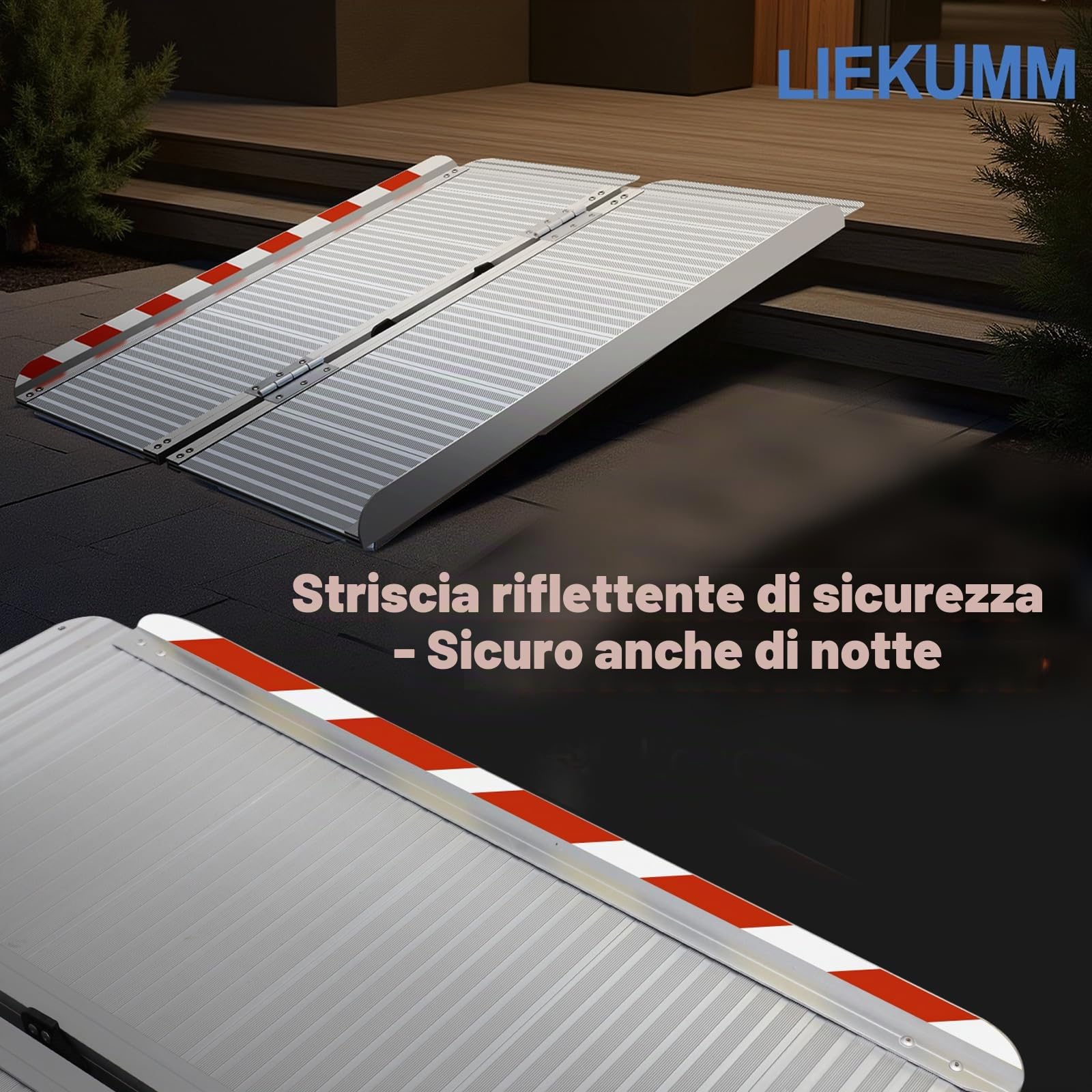LIEKUMM, rampa pieghevole per sedia a rotelle, 120 cm, per casa, gradini, scale, handicap, porte, per diversamente abili, per porte, per fino a 300 kg (MR607-4)