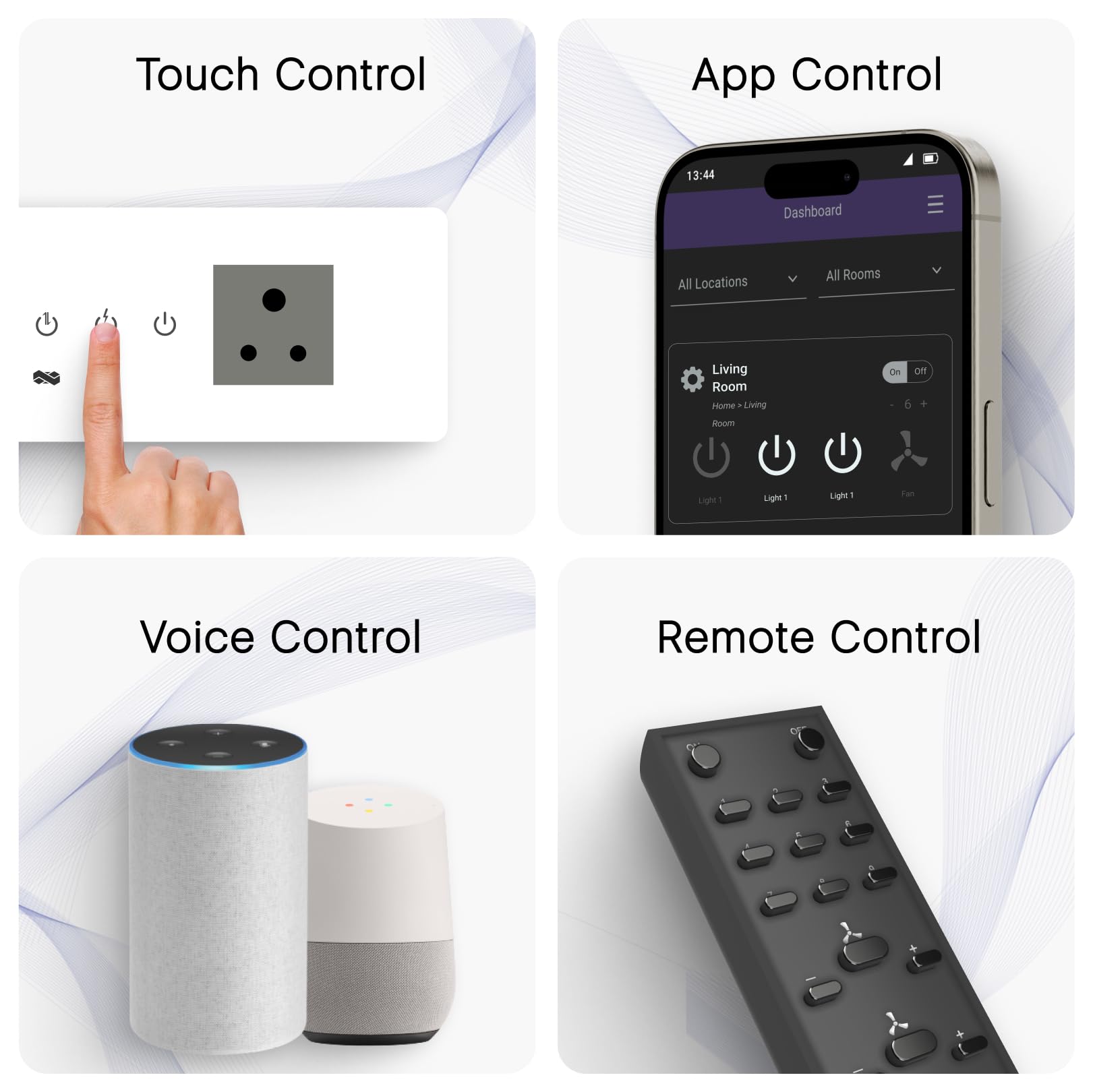 Iotics Smart Wifi Switch Board: 4xSwitch &1 Smart Plug Module.Touch Control, Remote, App Control. Voice Control with Alexa & Assistant. Smart Touch Switch Board For Home Automation (White), 240 Volts — Amazon image 2