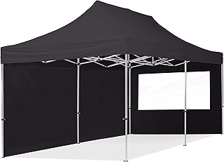 TOOLPORT Gazebo Pieghevole Giardino 3x6m - 2 Laterali Alluminio Telo PES300 100% Impermeabile Padiglione Mercati Sagre Nero