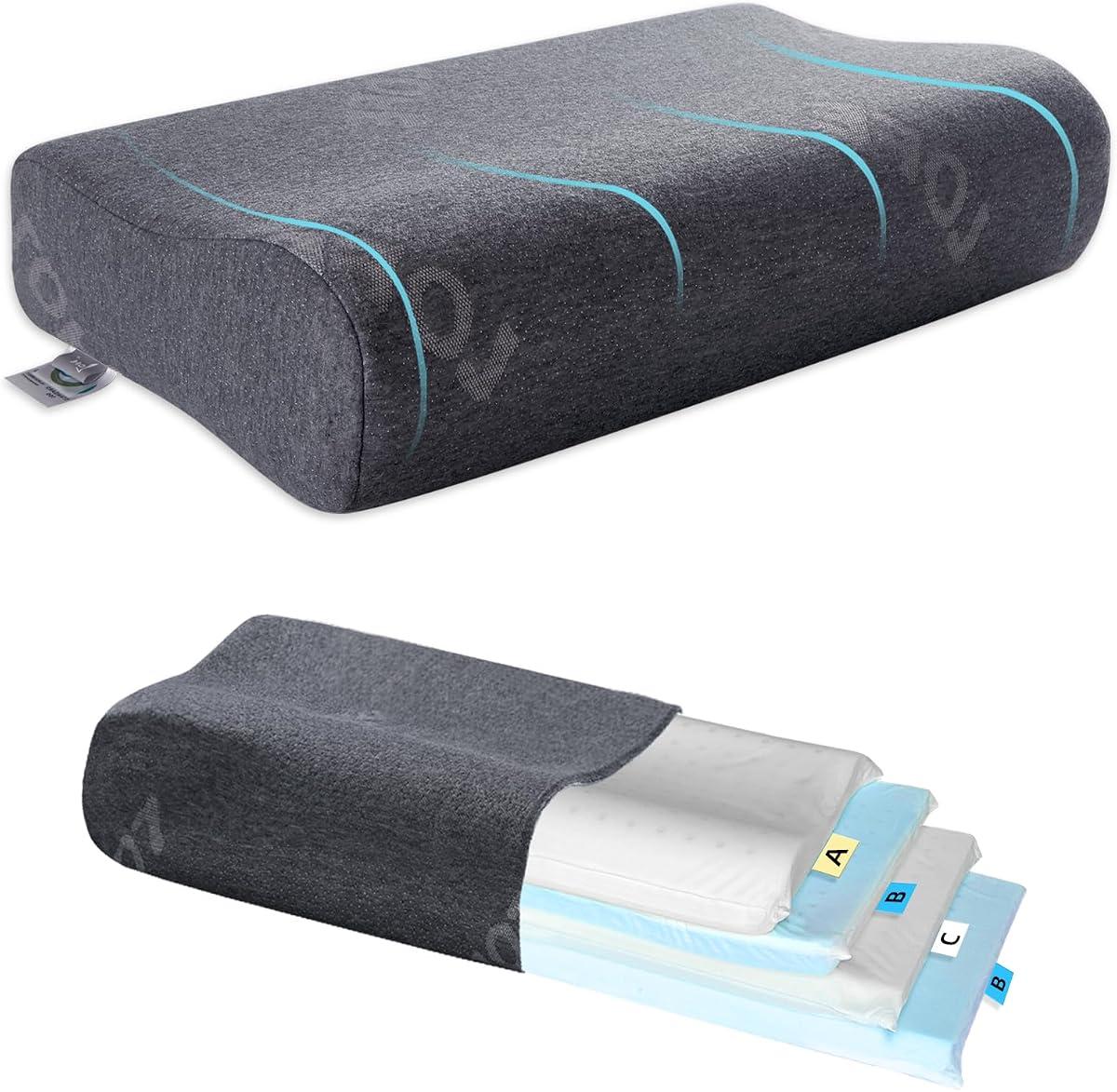 Contour Pillow - Adjustable Softness & Hardness for Ideal Support | Adjustable 4 Layer for Side, Back&Stomach Sleeper, 11 Heights Cervical Pillow for Proper Spine Alignment for Neck Pain Relief