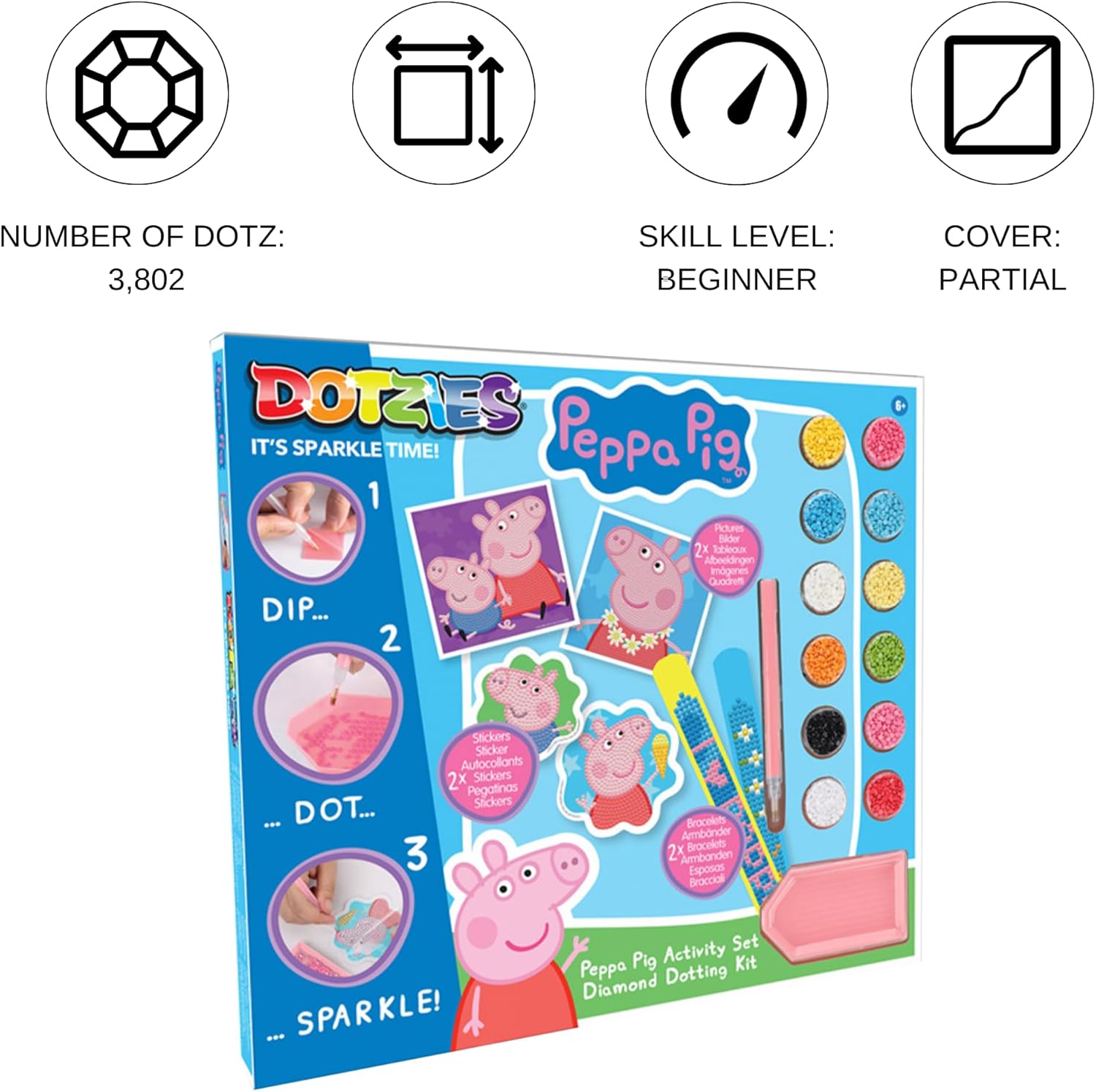 Diamond DOTZ DOTZIES 2592843 Original 5D Diamond Painting Set, Peppa Pig, DIY Creative Painting Kit for Diamond Stickers and Pictures, Diamond Craft Set for Children from 6 Years, Beginners
