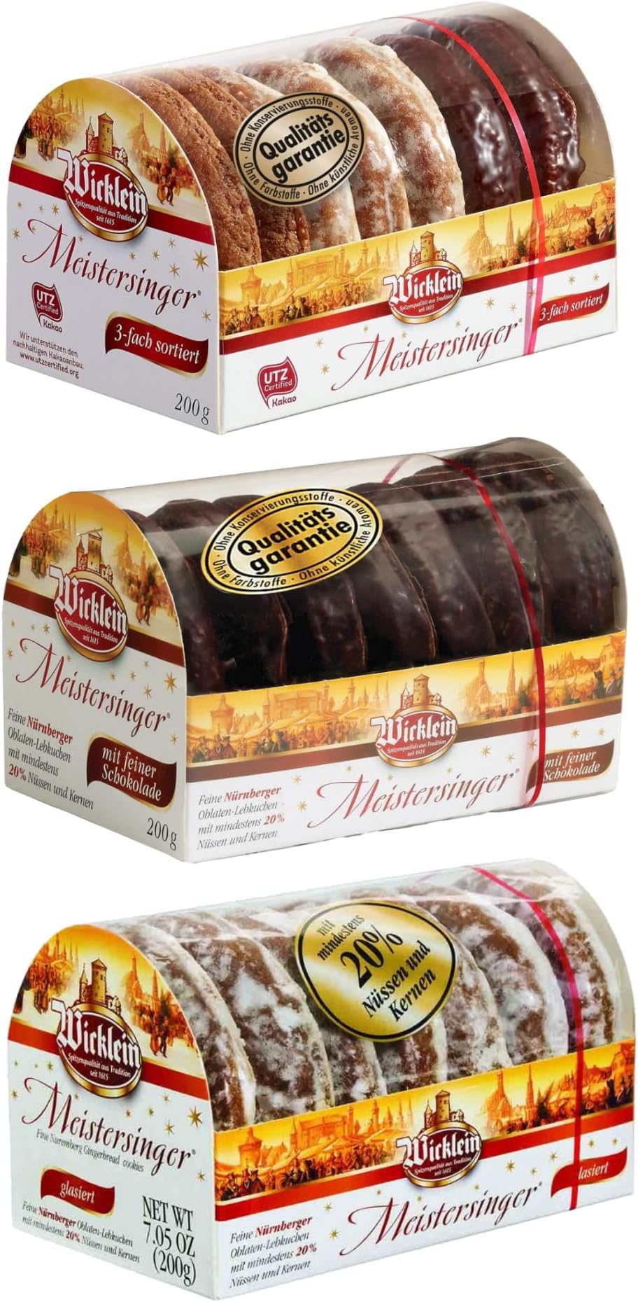 Meistersinger Lebkuchen Gingerbread Cookies Three Pack Assortment Original, Chocolate Coated, & Glazed, 7.05oz each