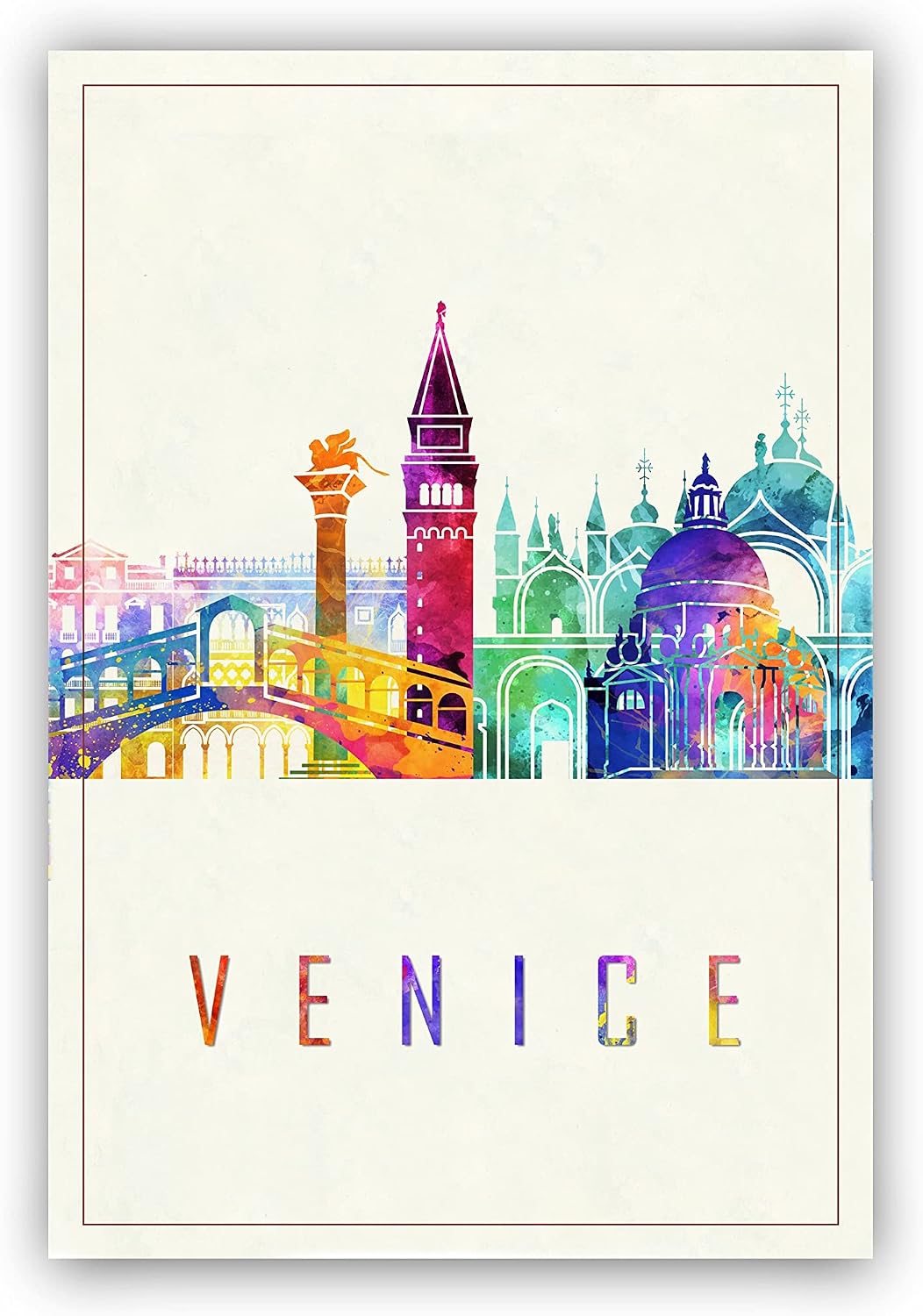 Modern Illustration World Cities Poster, Venice Landmarks Watercolor Poster, Italy Venice Cityscape Art Poster Print, Office Wall Art - 12 * 18 Inches