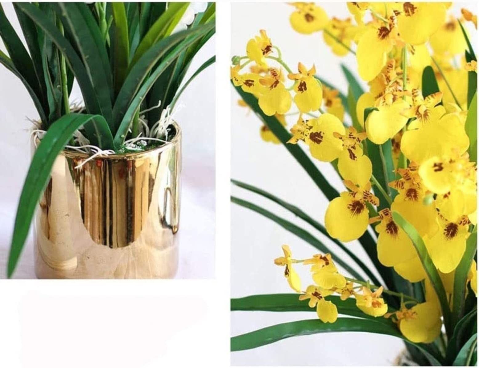 SDdPulse Fiori finti splendidamente in seta artificiale orchidea danzante con vaso in ceramica per la casa bouquet di fiori secchi decorativi, giallo, 65 cm