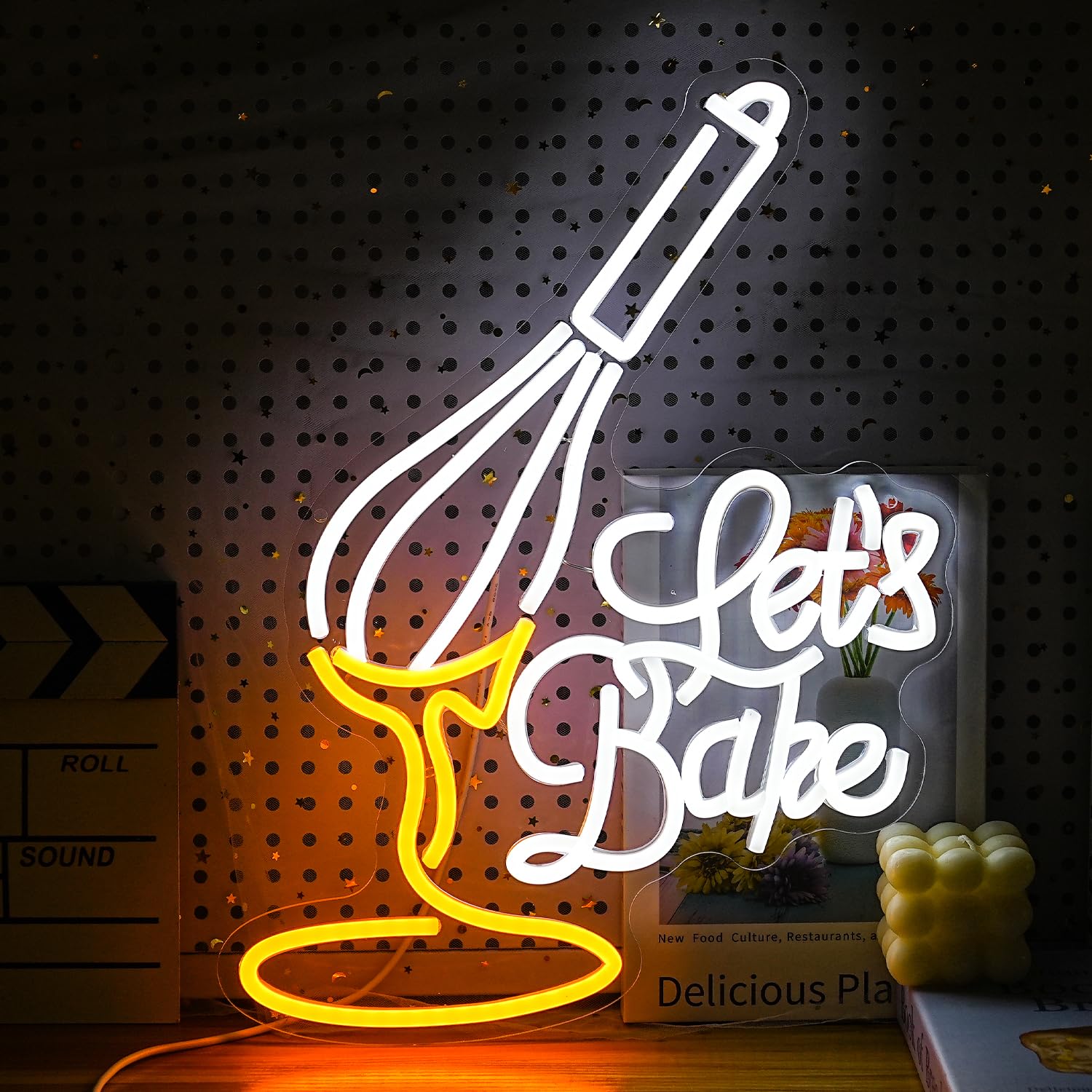 Let’s Bake Neon Sign Dimmable Switch Neon Light for Wall Decor LED Bake Light Up Sign Suitable for Bakery Cake Shop Kitchen DIY Party neon decor (16.5 * 12.6In USB)