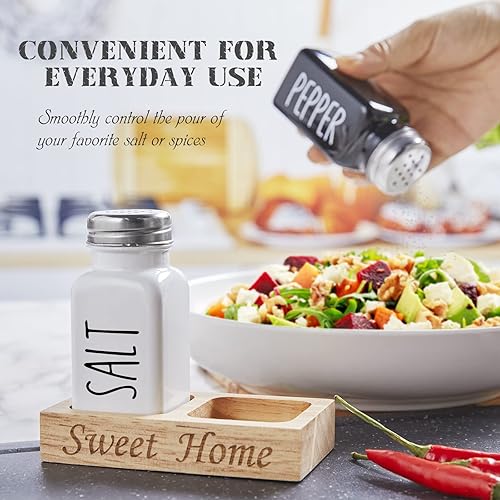 Miniatura 9 de Juego de saleros y pimenteros rojos de Navidad, salero de vidrio Dopeca con bandeja de madera para encimera de cocina, decoración y accesorios rojos