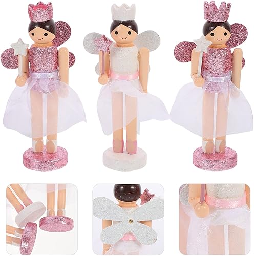 Miniatura 5 de STOBOK 3 figuras de cascanueces de ángel para niña, cascanueces de Navidad, adornos de cascanueces de madera, decoración de cascanueces de
