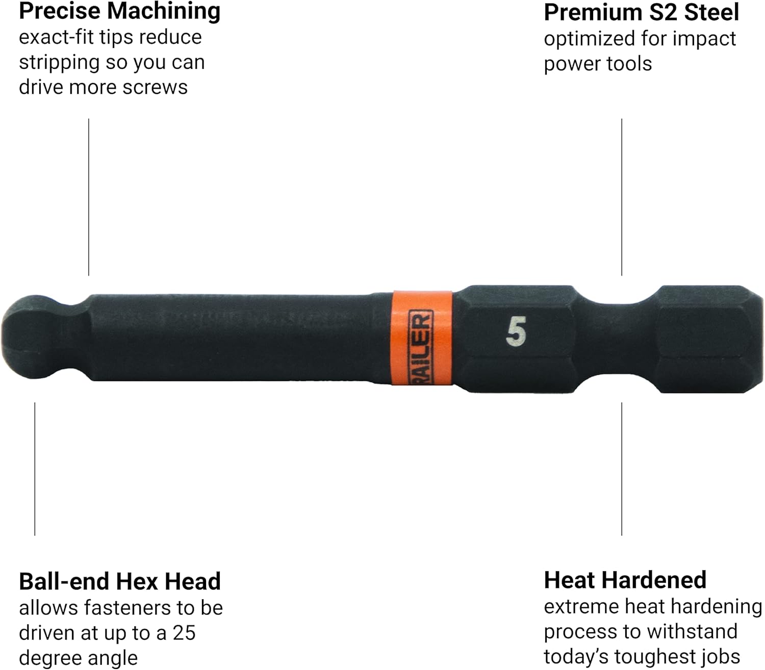 Ball End Hex Bit Set - Railer 2 Inch Impact Driver 20pc Hex Bit Set With A Bit Holder & Carabiner. Premium S2 Steel, Ideal For Furniture Screws