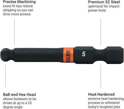 Miniatura 3 de Railer - Juego de puntas hexagonales de extremo esférico de 2 pulgadas, juego de 20 puntas hexagonales con un soporte y mosquetón. Acero S2 de alta