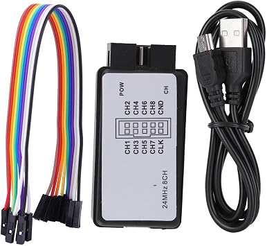 Mini Logic Analyzer USB, 8-Channel, 24MHz, Pocket Size, Digital Logic Analysis Tool with USB Cable and Jump Wire