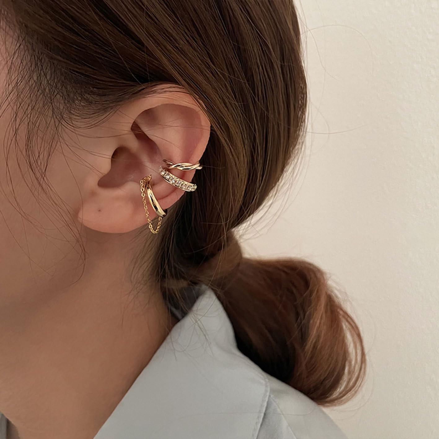 3Pcs Ear Cuffs Non Piercings for Women, Trendy Cubic Zirconia Gold Silver Clip On Cuff Earrings Set Jewelry Dainty Fake Cartilage Earring