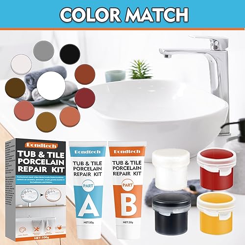 Miniatura 7 de Kit de reparación de porcelana, kit de reparación de bañera blanca y azulejos, para bañera, esmalte, fibra de vidrio, acrílico, porcelana, cerámica,