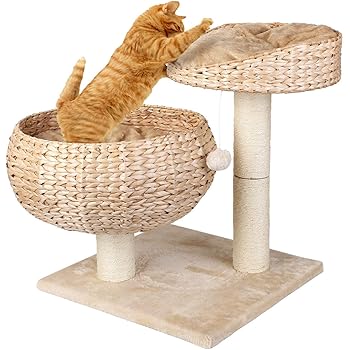 cat tree with wicker basket