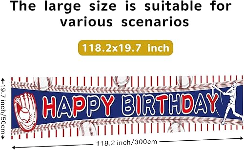 Miniatura 2 de ANATANOWOR Decoraciones de fiesta de béisbol, decoraciones de cumpleaños para fiesta de béisbol, pancarta de feliz cumpleaños (118 x 20 pulgadas)