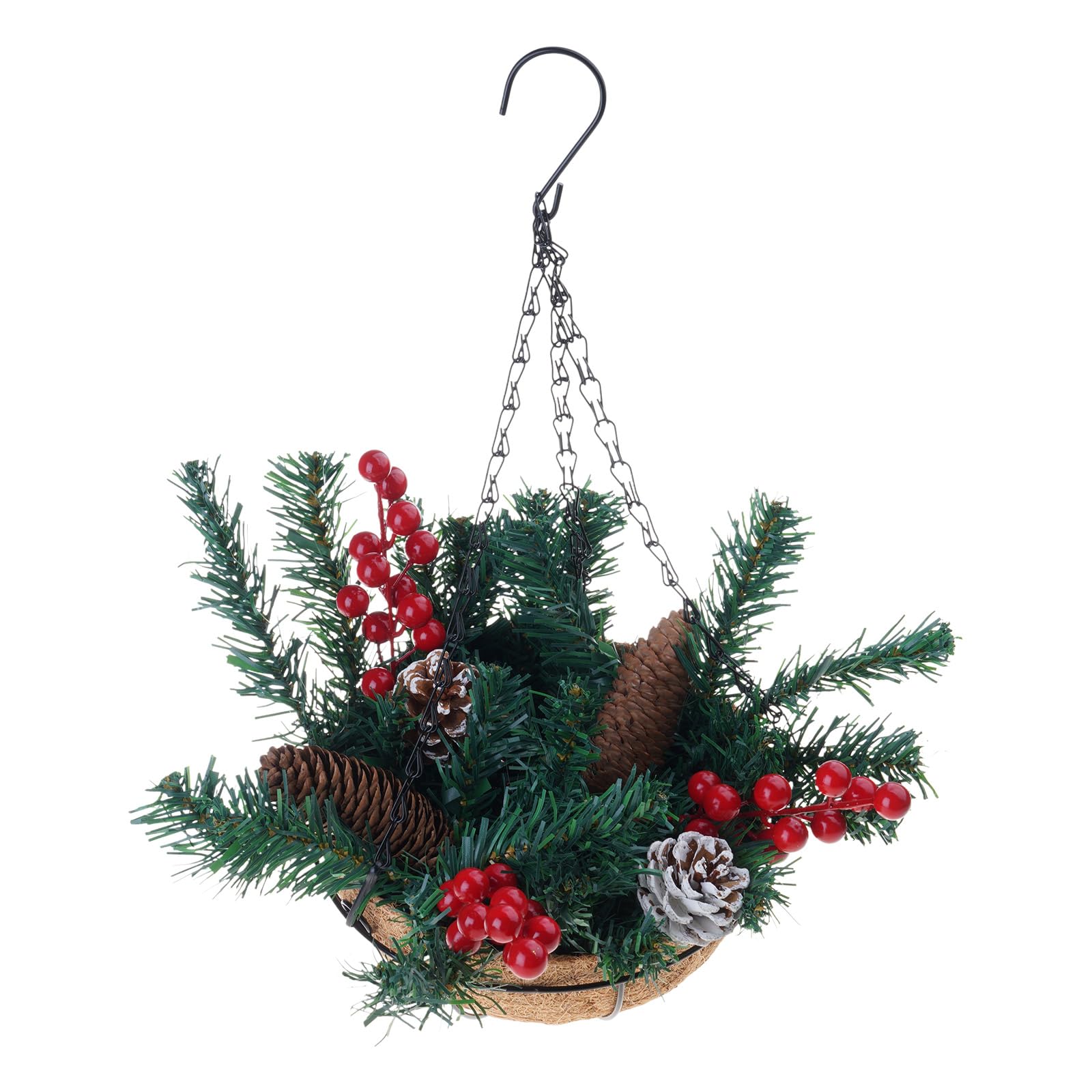 Maceta colgante LED festiva con piñas y pino, funciona con pilas, decoración navideña para porche, puerta delantera, diseño de invierno, elegante corona colgante