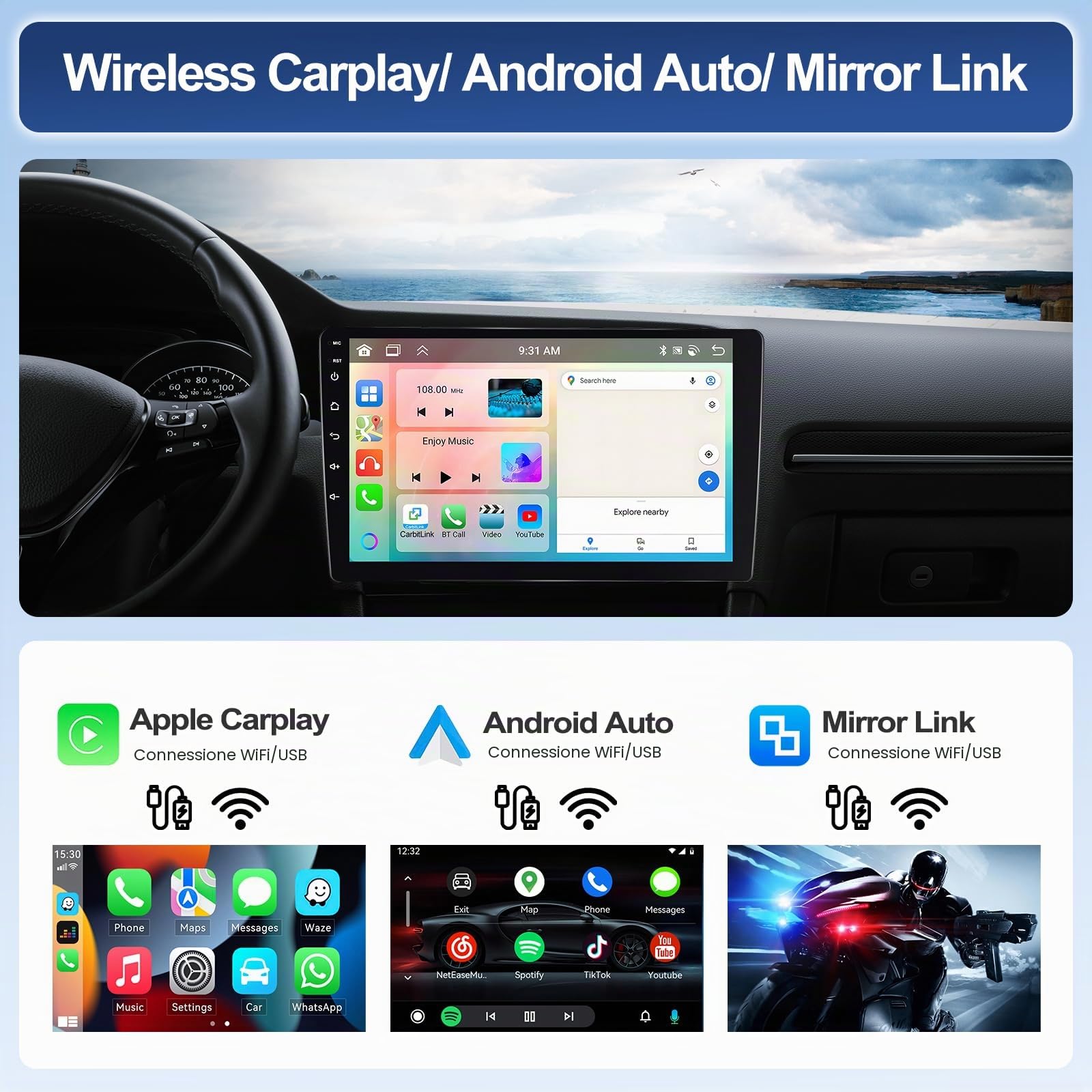 SIXWIN 8 Core 4GB+64GB Android 13 Autoradio con CarPlay/Android/DSP per Mercedes-Benz Smart Fortwo 2011-2015, 1280 * 720, 9" HD Schermo Navigatore GPS WiFi BT USB FM RDS Radio Mirror Link+32 band EQ