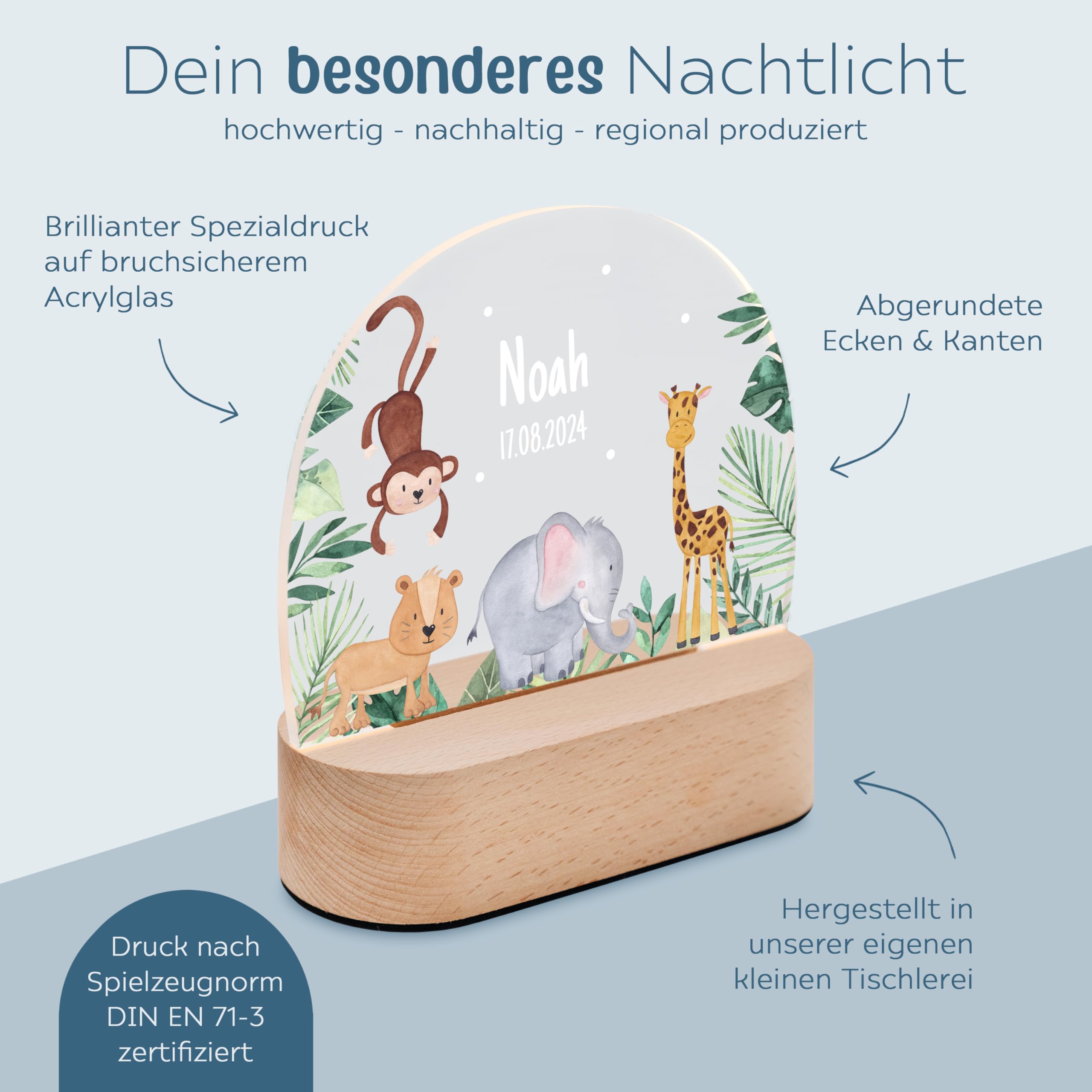 wunderwunsch - Personalisiertes Nachtlicht für Babys - Individuelle Nachttischlampe für Kinder - Personalisierte Geschenke Kinder - Babygeschenk - Geschenk zur Geburt