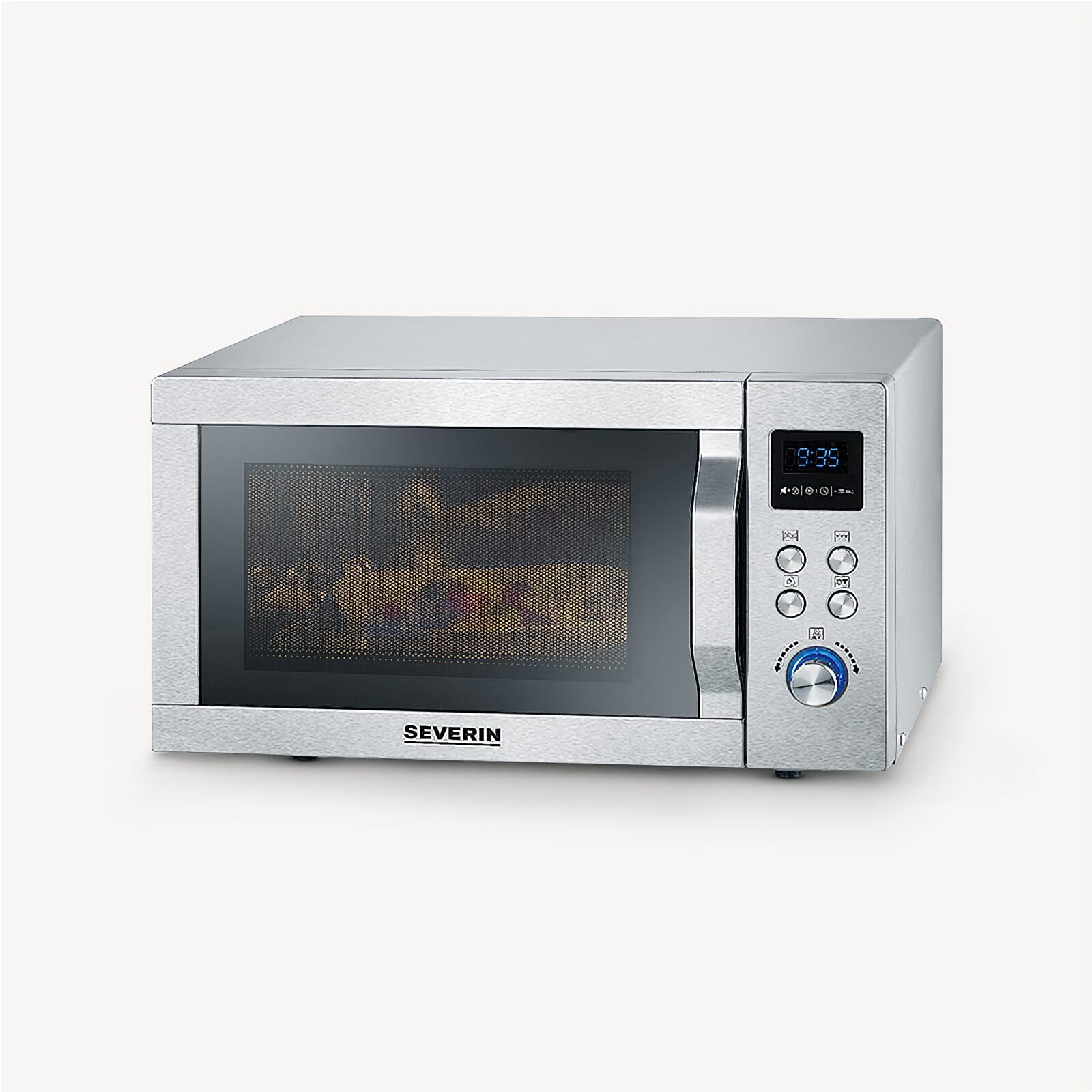 SEVERIN Microonde con griglia e funzione aria calda 3 in 1, forno a microonde per scongelare, cuocere e riscaldare, forno a microonde con piatto girevole, acciaio inox spazzolato/argento, MW 7774