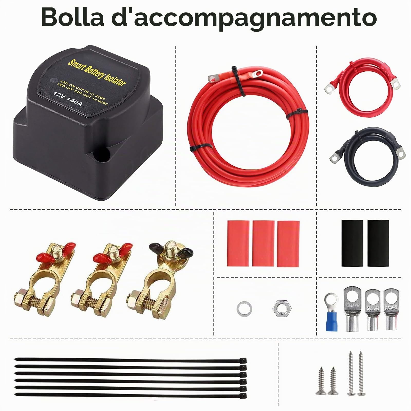 Parallelatore batteria 12v per camper fuoristrada, doppia batteria relè, relè di carica divisa, Kit isolatore doppia batteria 12V 140A, Relè sensibile alla tensione per auto, camion, SUV, barca