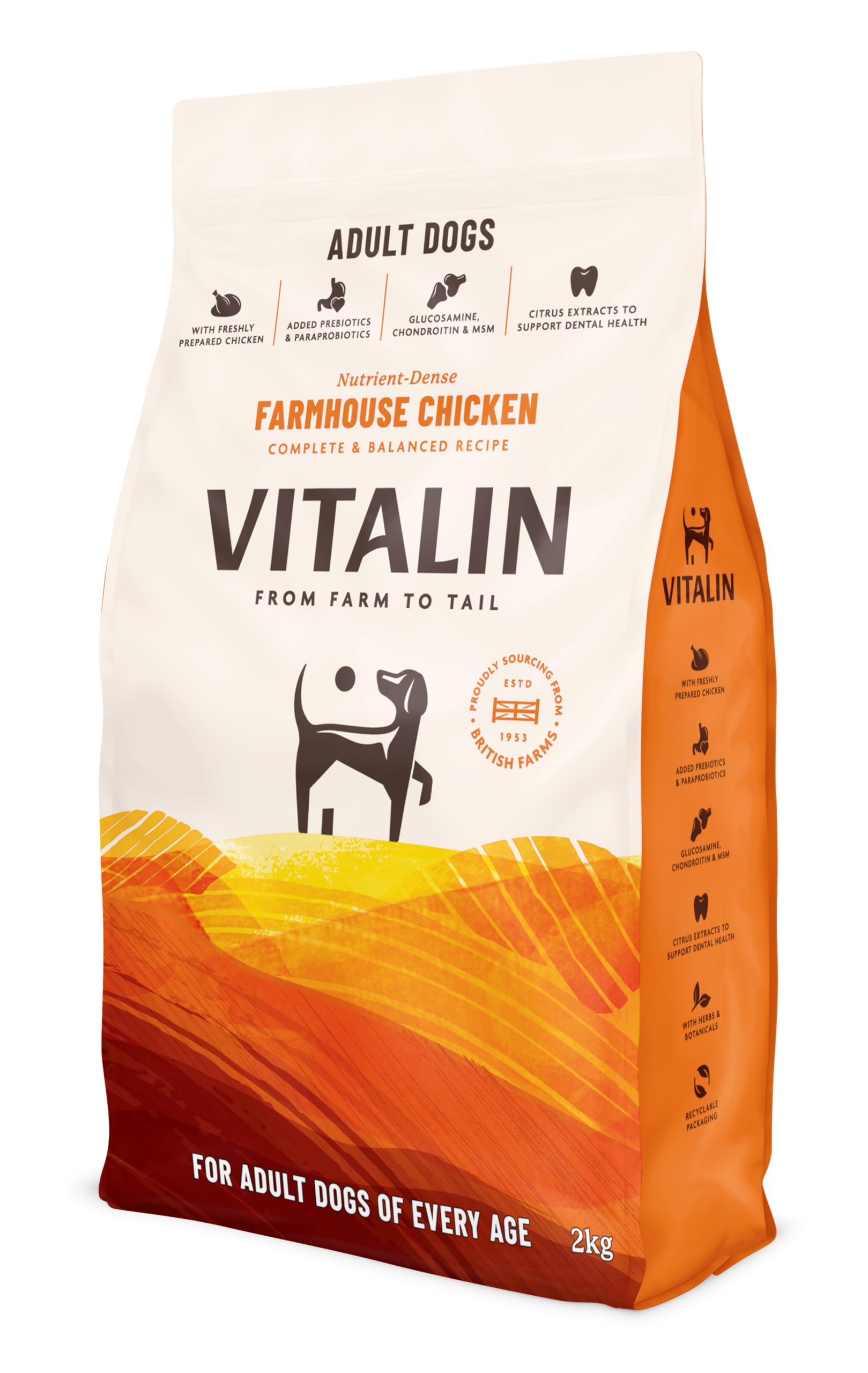 VitalinAdult Farmhouse Chicken Dry Dog Food | Added Joint, Gut & Dental Support | 2 Kg Pack of 4