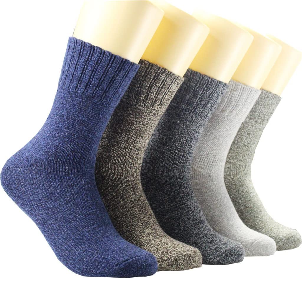 5 Pares de Invierno de los Hombres Calcetines de Lana Caliente de los Hombres Paquete de Color sólido Harajuku Retro Grueso Terry Cashmere Sock (Color: 5 Pares Tamaño: Un tamaño)