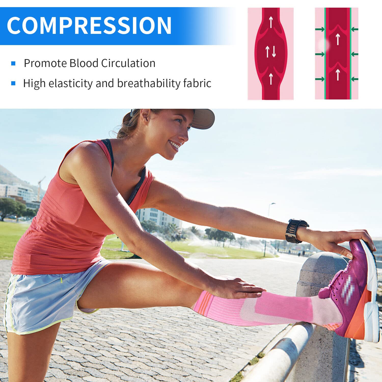 Calze a Compressione per la circolazione di Donne e Uomini 7 Paia di Calze Sportive a Compressione da Corsa Calze da Calcio Elastiche per Atletica, Viaggi