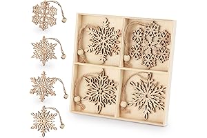 ilauke 12pcs Wooden Snowflakes Decorations 3 inch Christmas Ornaments Wood Hanging Ornament...