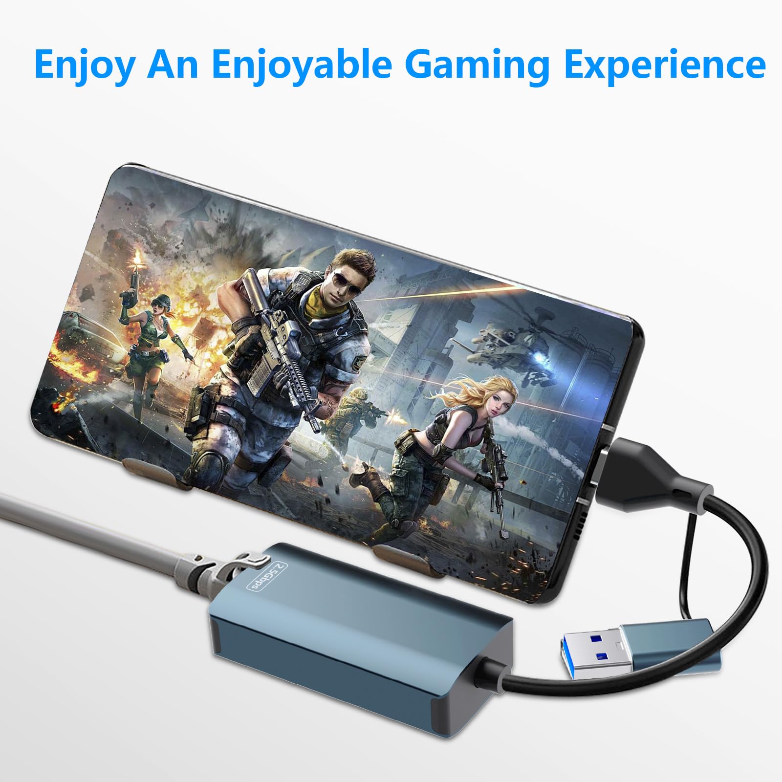 Obllemn Adattatore USB a Ethernet, Adattatore LAN USB 2,5 G, Adattatore di Rete 2 in 1 Type-C Ethernet 100/1000/2500 Mbps,Adattatore LAN, Steam Deck, i-Pad, MacBook, Smartphone, Laptop