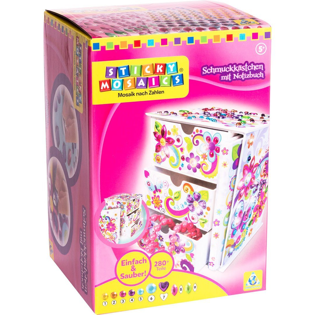 Sticky MosaicsORB Sticky Mosaic Jewellery Box with Notebook Creative Gifts Craft Set Children's Gifts for Girls and Boys Self-Adhesive Glitter Foam Rubber Stickers Children's Birthday Decoration Crafts from 5 Years