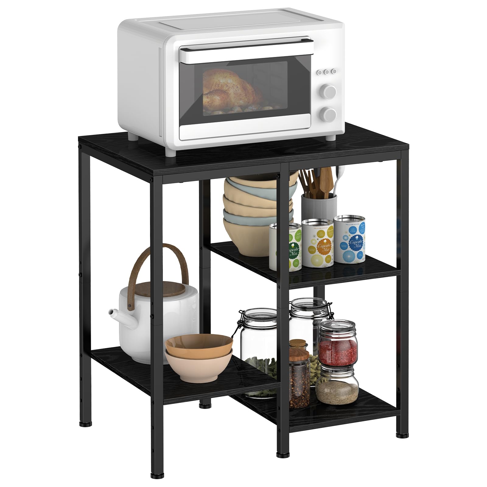 smusei Estantería Multifuncional de 4 Niveles, Estilo Minimalista, Negro, 66 x 40 x 60 cm, 4 Estantes Ajustables, 50 lbs de Capacidad, Incluye Hardware, Montaje en 30 Minutos
