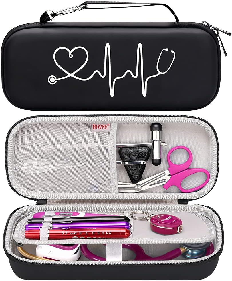 Stethoscope Case fits 3M Littmann Classic III Monitoring Stethoscope, Lightweight II S.E, MDF Acoustica, Cardiology IV Diagnostic Stethoscope Holder with Accessories Pocket, Black (Case Only)
