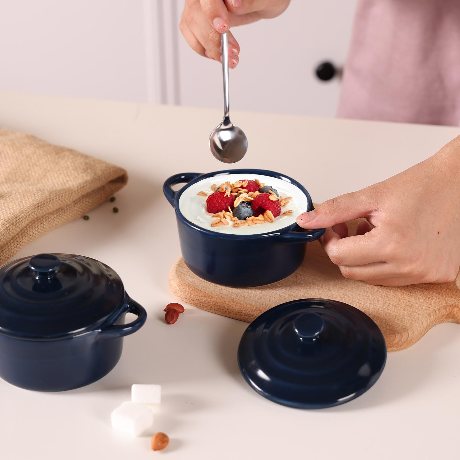 Set 4 Mini Cocotte In Ceramica 170ml - Per Forno, Microonde E Lavastoviglie | Idee Per Portate Singole