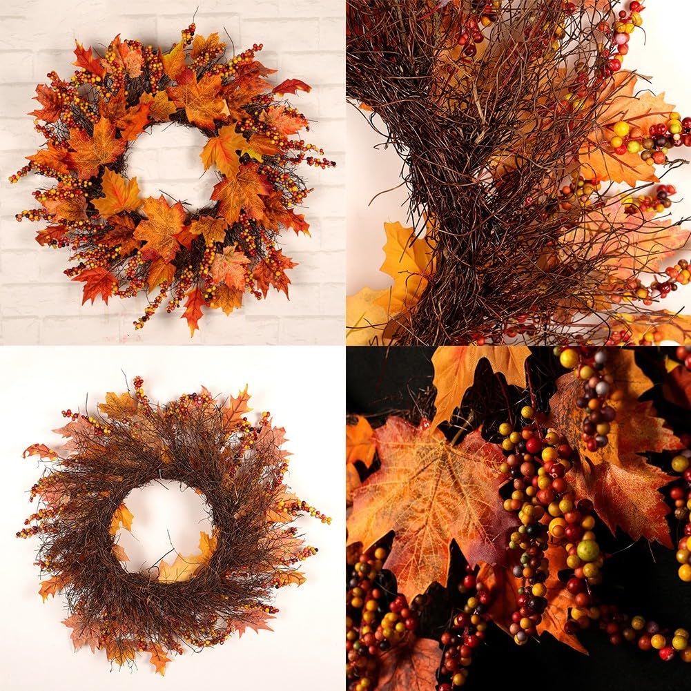 para corona de 45cm Guirnalda Puerta para decoración Navidad Acción de Gracias para hojas Artificiales Amarillas Exterior Interior
