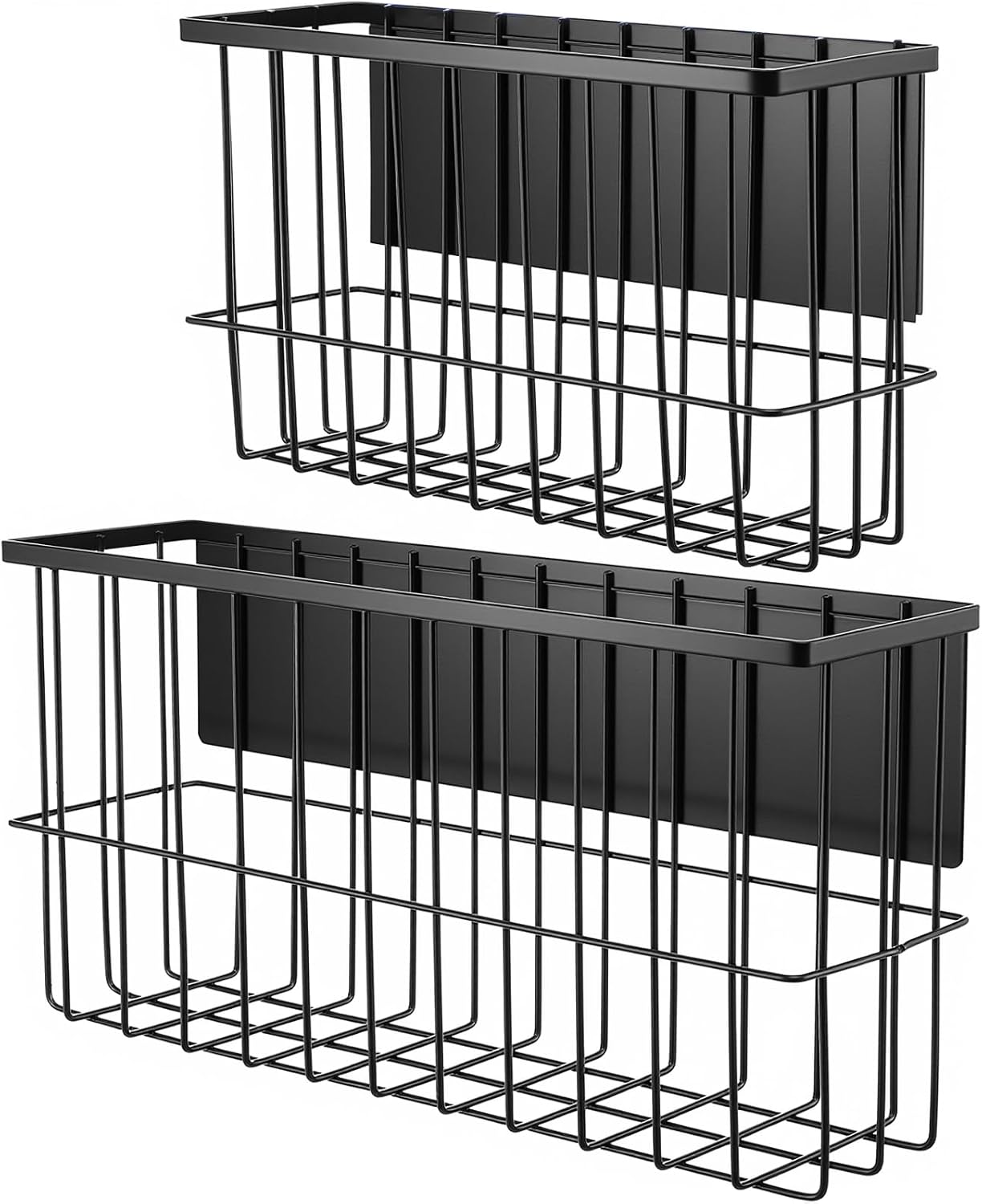 2 Pack Magnetic Laundry Basket - Dryer Ball Holder & Lint Bin Organizer for Refrigerator, Kitchen & Laundry Room Storage (L + XL, Black)