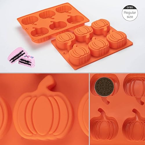 Miniatura 5 de Moldes de silicona para calabaza, paquete de 2 moldes para pasteles en forma de calabaza, moldes de oreo de Acción de Gracias, moldes para