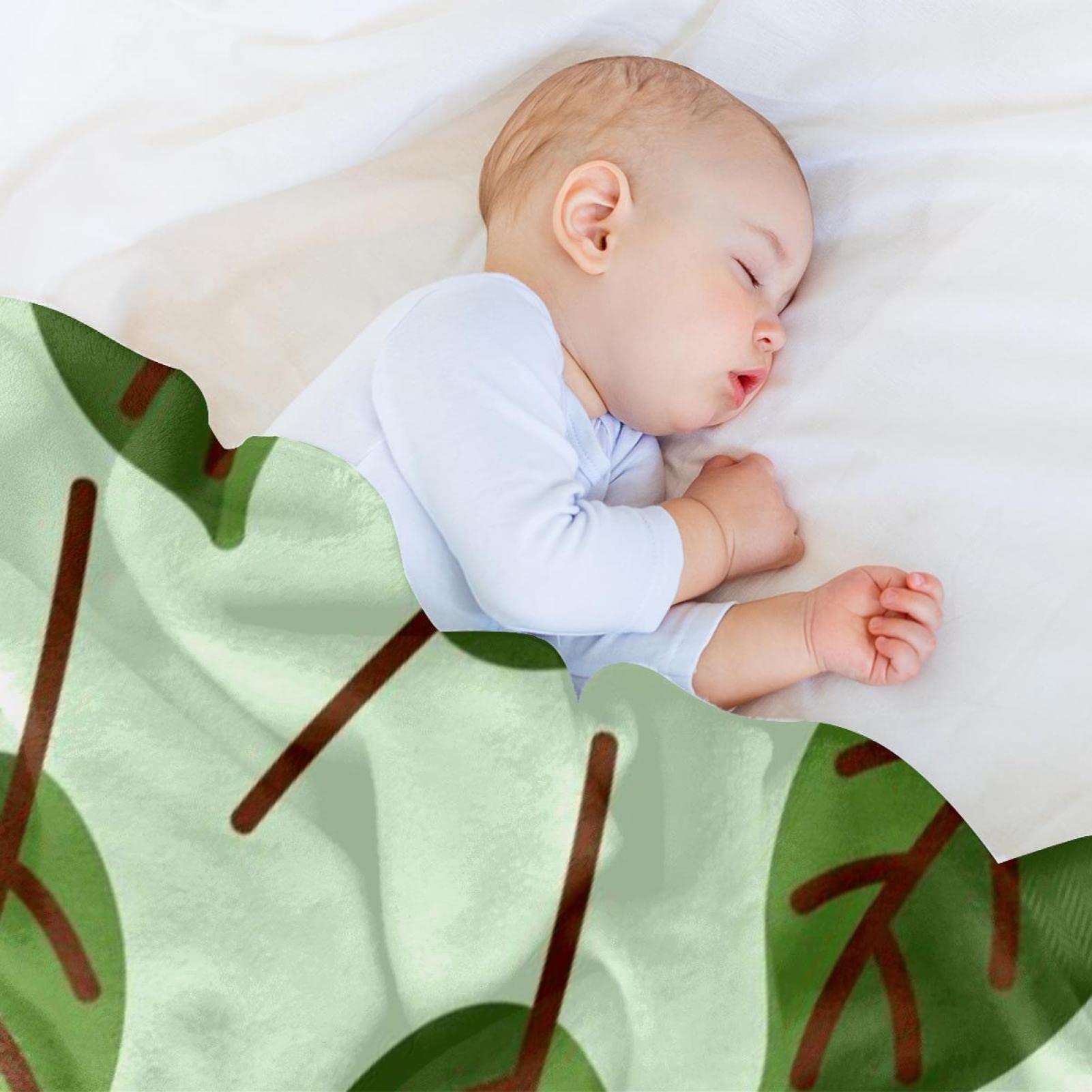 Coperta in pile, super morbida, lussuosa, con fogliame, motivo foglie verdi
