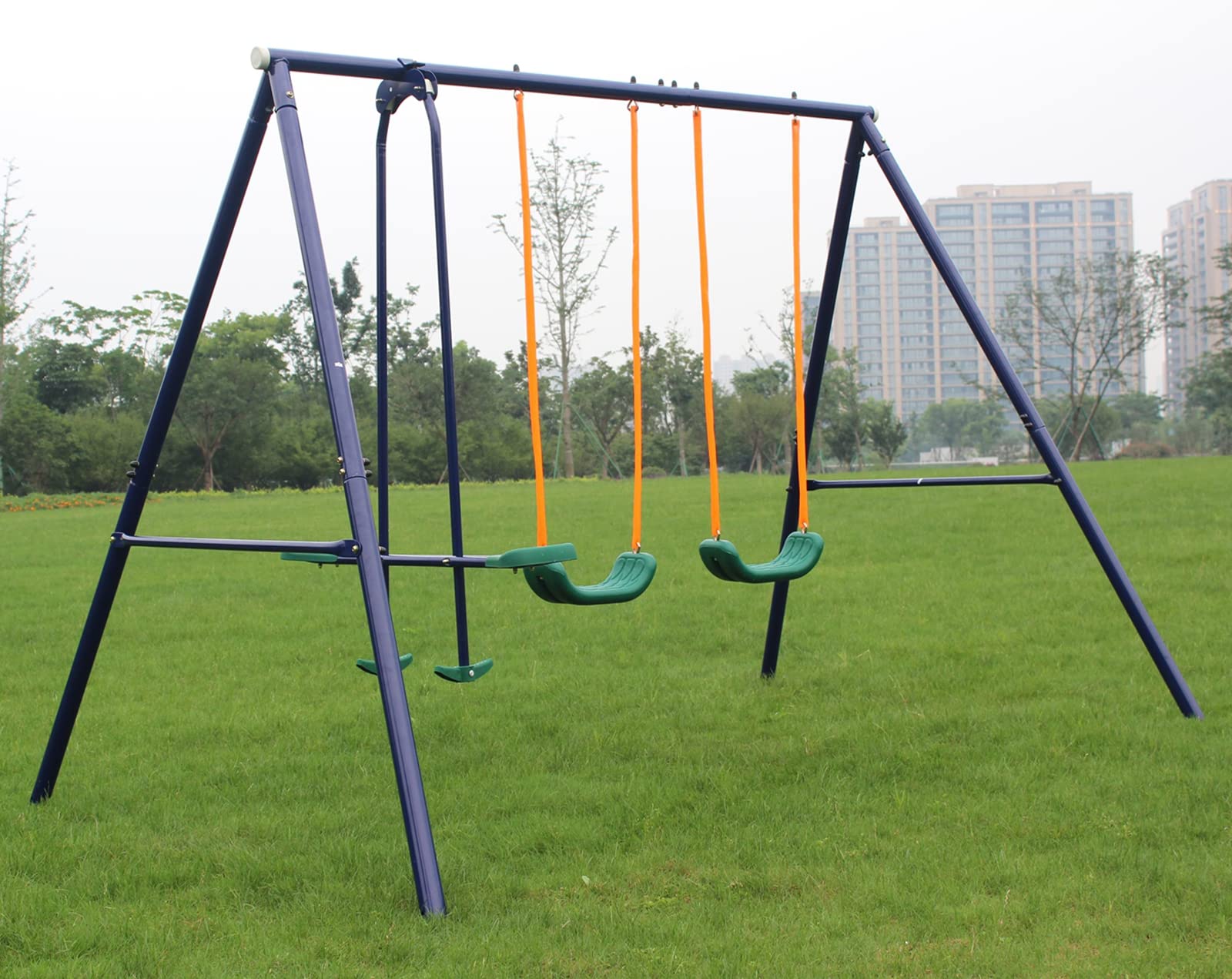KL KLB Sport Swing Set for Backyard Outdoor Heavy Duty A-Frame Metal Playset for Kids Toddlers