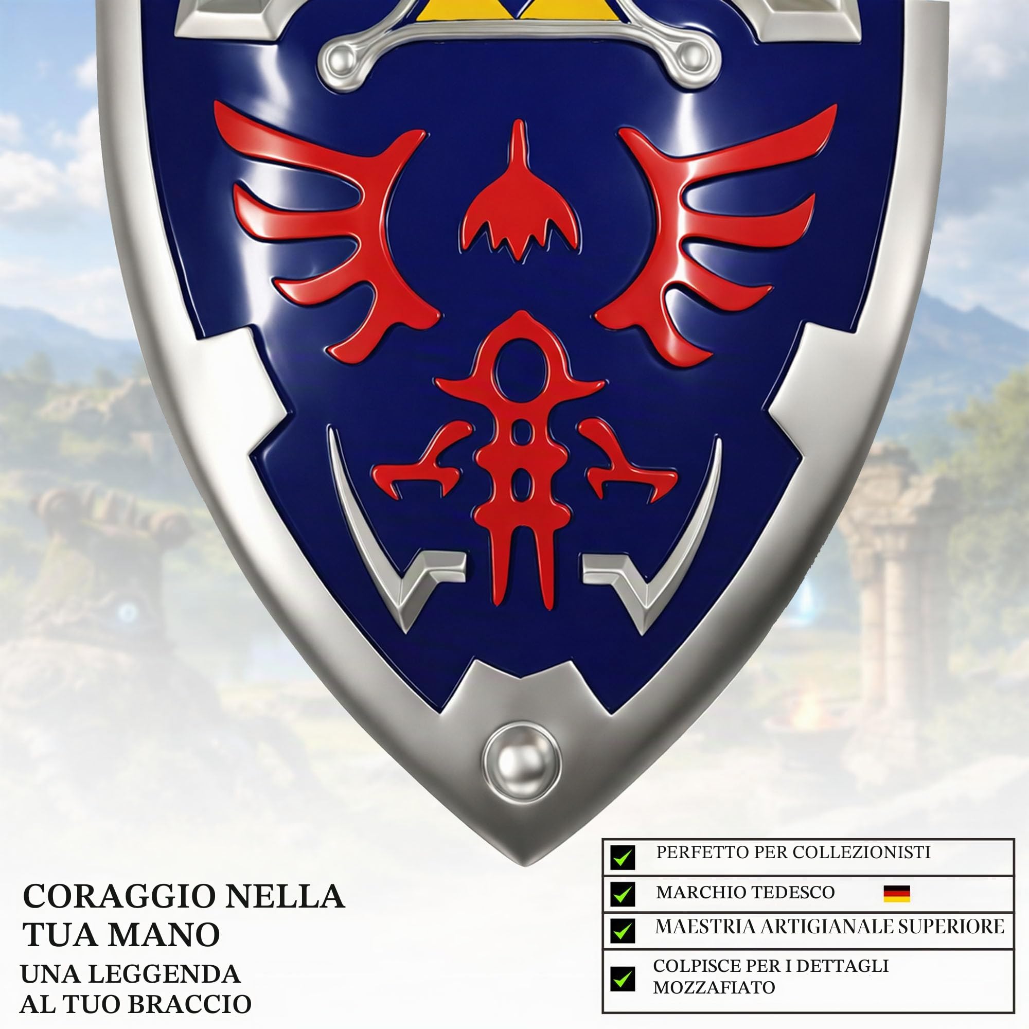 Swords and more Zelda Hylian - Cartello replica 64 cm - Zelda Hylia Shield decorazione da parete in resina - gioco da collezione Cosplay cartello per fan collezione e decorazione camera