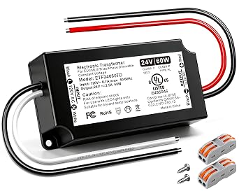 24V Dimmable LED Driver, UL Listed 60W Triac ELV/MLV LED Transformer Compatible with Lutron & Leviton Switches, 60 Watt Dimmable LEDs Power Supply 24 Volt for LEDs Stirp Light