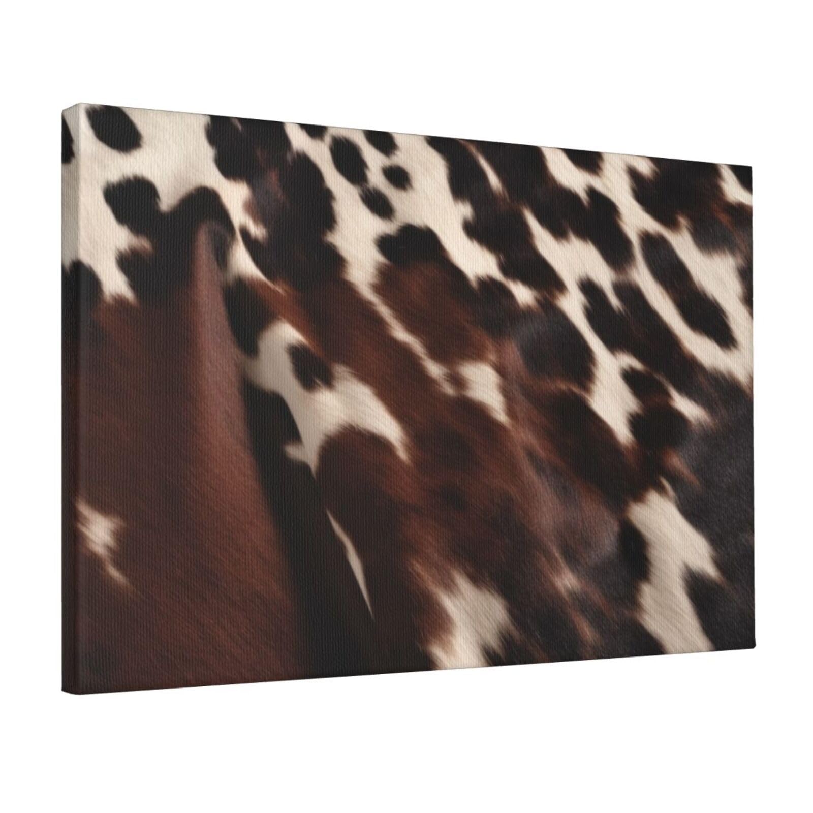 YKLJG brown cowhide Printed Wall Art Canvas Prints 45x30 CM Wooden Framed Picture Painting Artwork for Bedroom Kitchen Home Office Decor