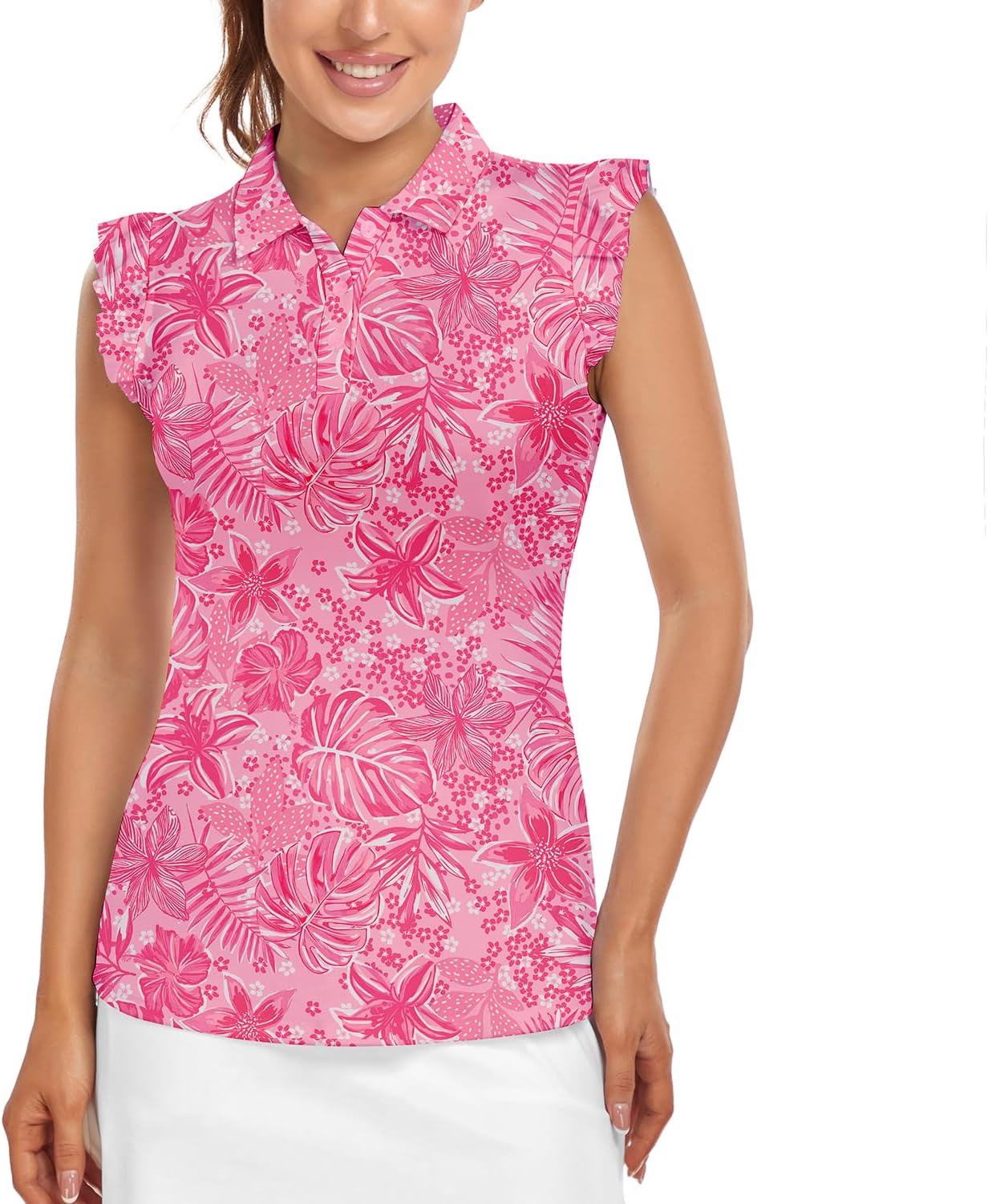 Womens Sleeveless Golf Shirt Ruffle Sleeve Polo Shirts Moisture Wicking Golf Apparel Tennis Shirts Golf Tank Tops