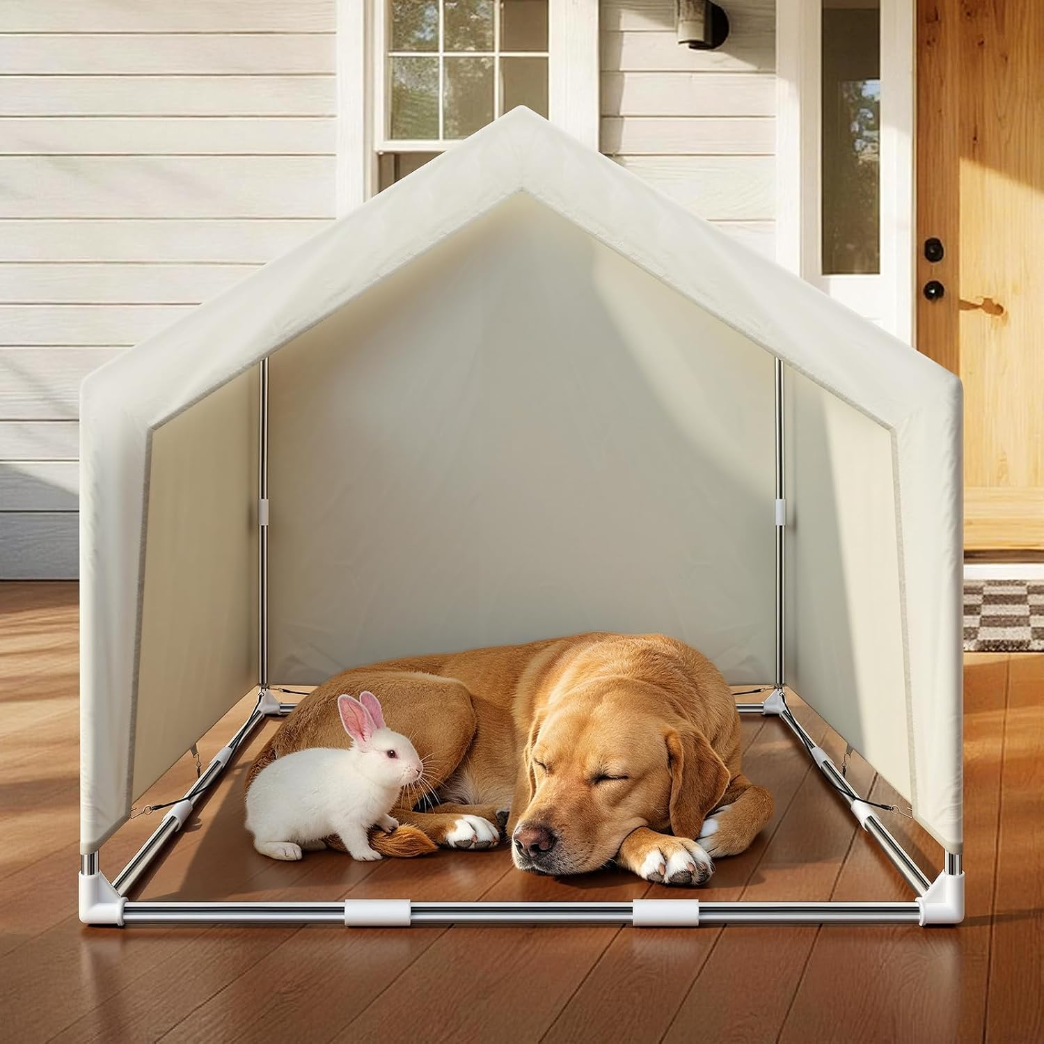 Outdoor Large Pet Shade Shelter Tent - Stainless Steel Frame with Ground Stakes for Stability, Spacious Sun Canopy for Dogs, Cats & Other Pets