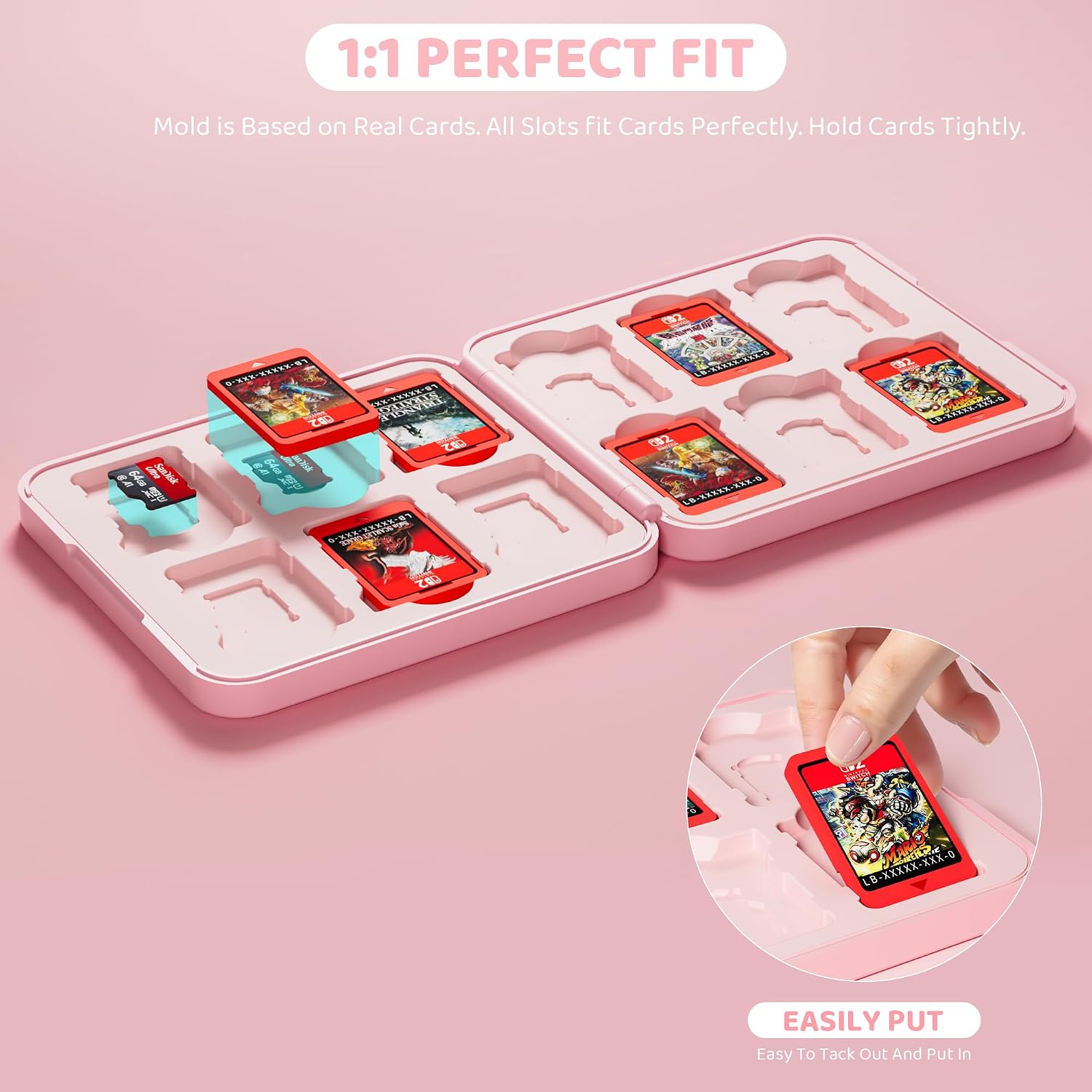 FANPL Game Case for Nintendo Switch 2/Switch OLED/Switch/Lite,12 Game Card and 12 Micro SD Card Slots, Pink Strawberry Game Cartridge Storage Holder image 3